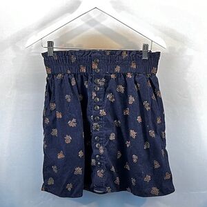 Madewell Paperbag Button-Front Mini Skirt Micro Corduroy Navy Blue Floral pocket